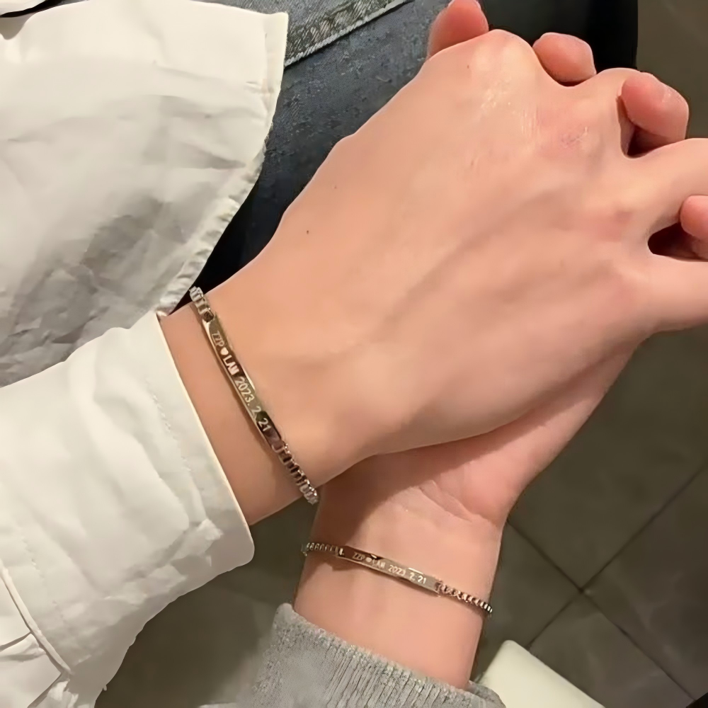 Engraved Custom Couple Steel Name Bracelet Jewelry Set