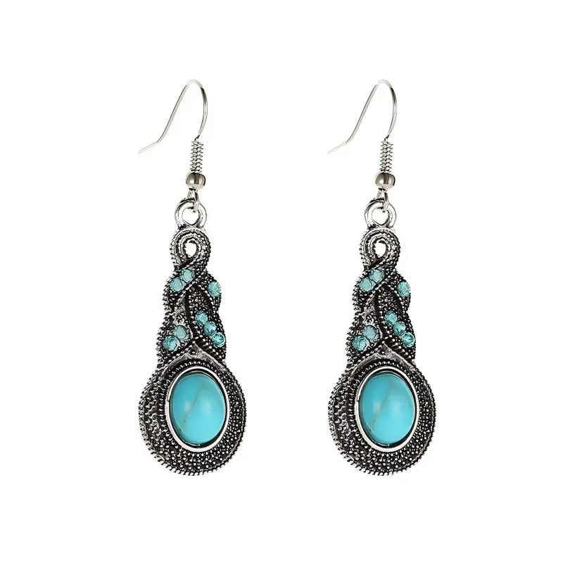Blue Crystal-Inlaid Turquoise Earrings Boho Personality Jewelry