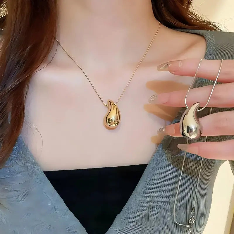 Water Drop Necklace 18K Gold Plated Titanium Steel Earrings Necklace Set