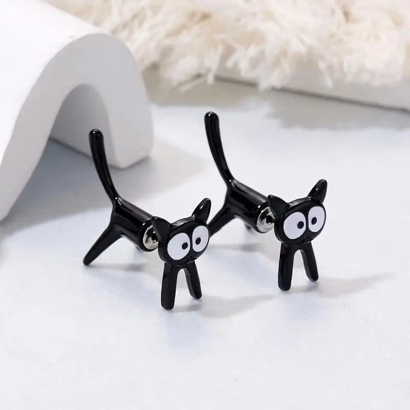 3D Cat-Shaped Alloy Pendant Earrings