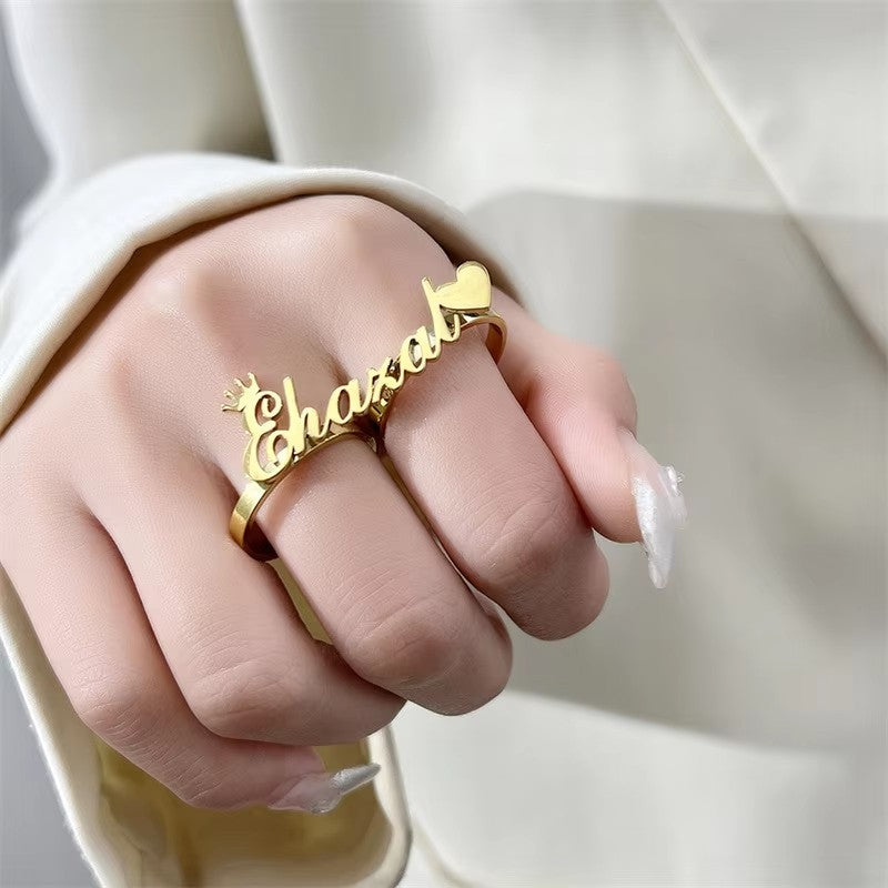 Customizable Stainless Steel Double Ring Personalized DIY English Letter Adjustable Double Finger Jewelry