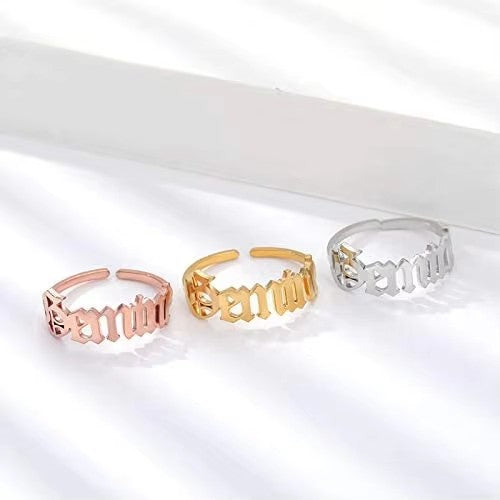 18K Gold Plated 12 Old English Zodiac Stainless Steel Rings