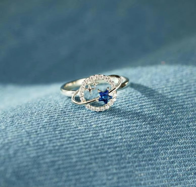 Blue Star Moon Ring for Women