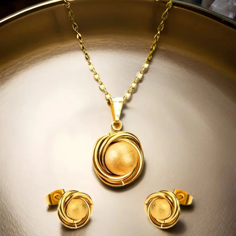 Gold Plated Stainless Steel Earring and Necklace Set