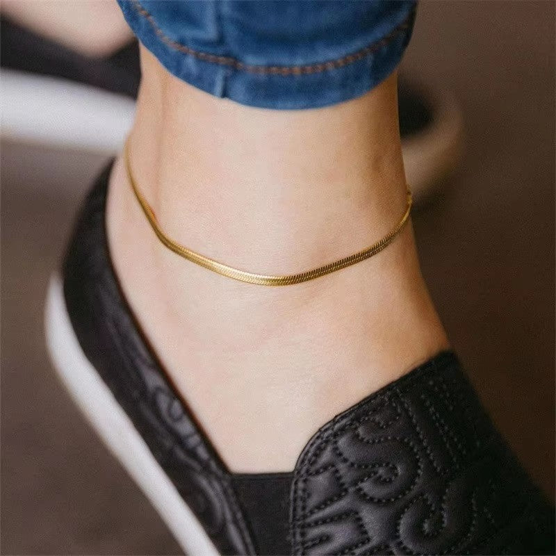 Tarnish-Free Stainless Steel Snake Chain Anklets 18K Gold Plated