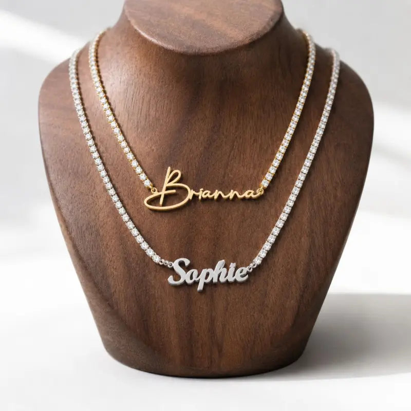 Name Necklace 18K PVD Gold Plated Stainless Steel with Crystal