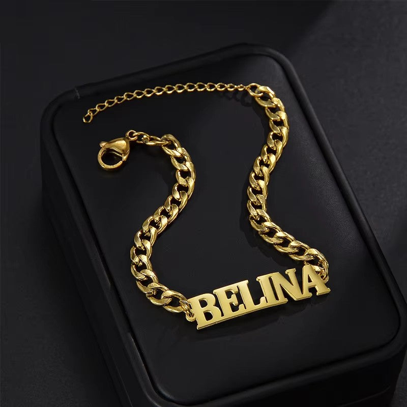 Personalized DIY Adjustable Name Bracelet Big English Alphabet Stainless Steel Bangles for Lovers Weddings Gifts