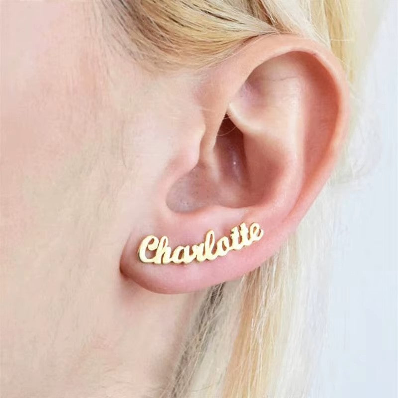 Custom Name Earrings Stainless Steel Personalized Name Stud Earrings