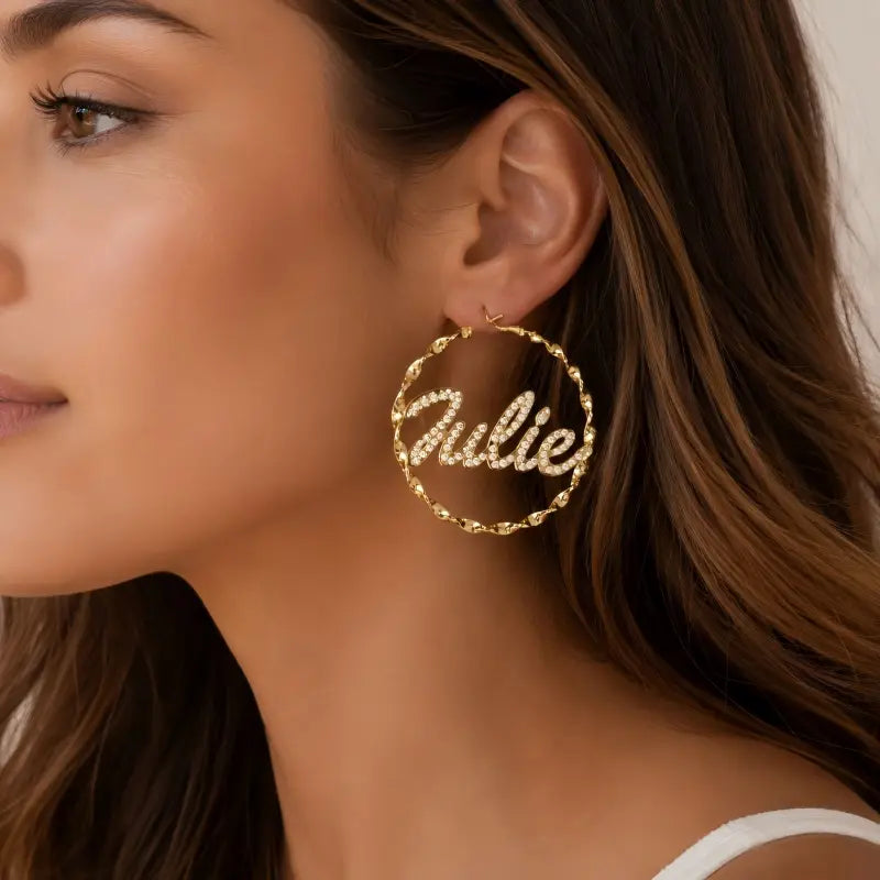 Personalized Name Hoop Diamond Earrings