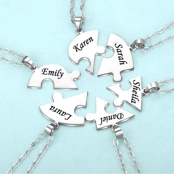 Custom Name Engraved Stainless Steel Puzzle Necklace Keyring