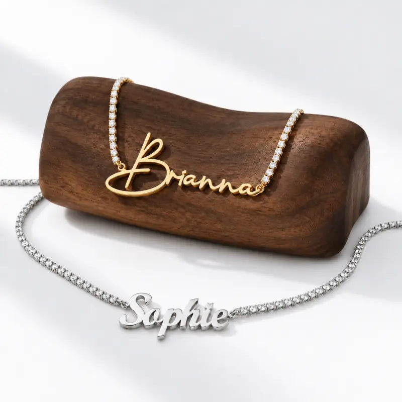 Name Necklace 18K PVD Gold Plated Stainless Steel with Crystal