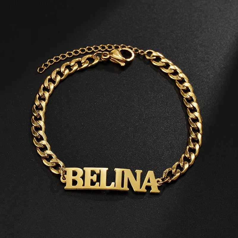 Personalized DIY Adjustable Name Bracelet Big English Alphabet Stainless Steel Bangles for Lovers Weddings Gifts