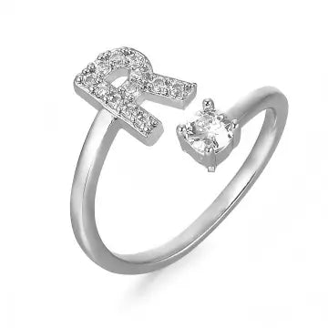 Personalized Diamond Letter Ring Stainless Steel Adjustable