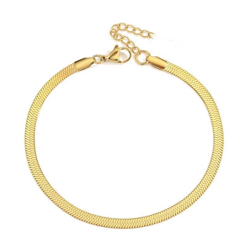 Tarnish-Free Stainless Steel Snake Chain Anklets 18K Gold Plated