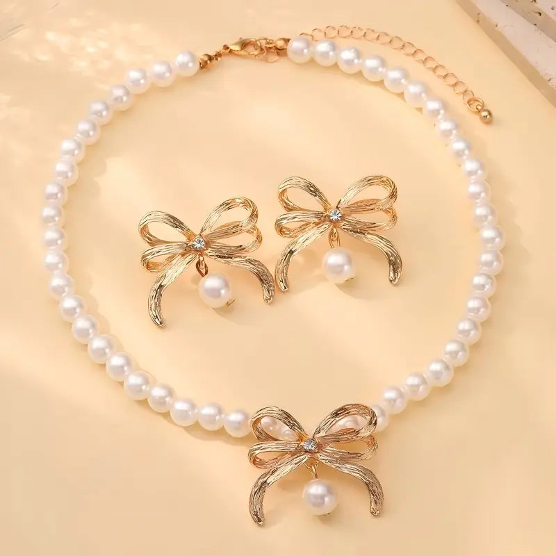 Imitation Pearl Beaded Necklace Set Light Luxury Style