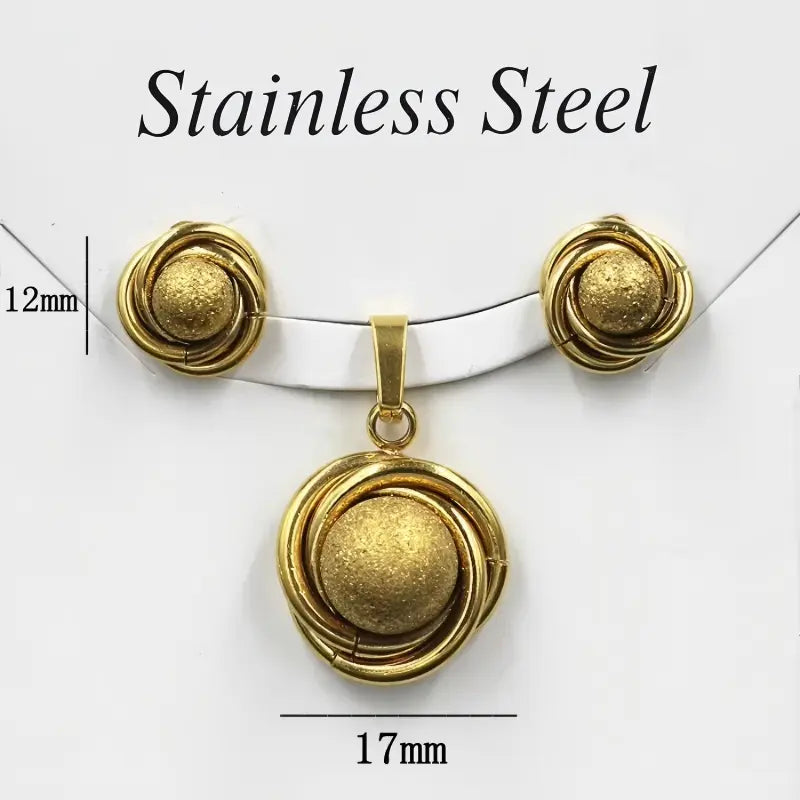 Gold Plated Stainless Steel Earring and Necklace Set