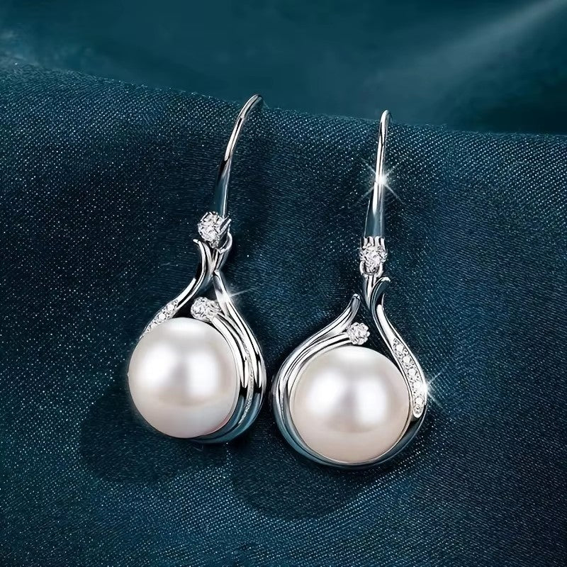Elegant Silver Plated Jewelry Set Pearl Necklace & Earring