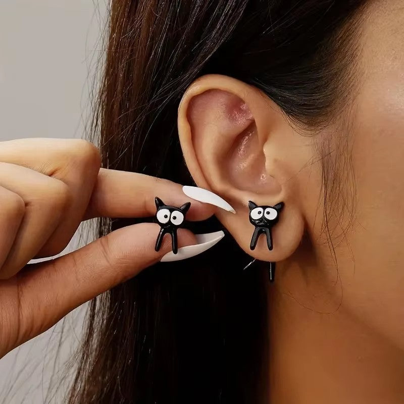 3D Cat-Shaped Alloy Pendant Earrings