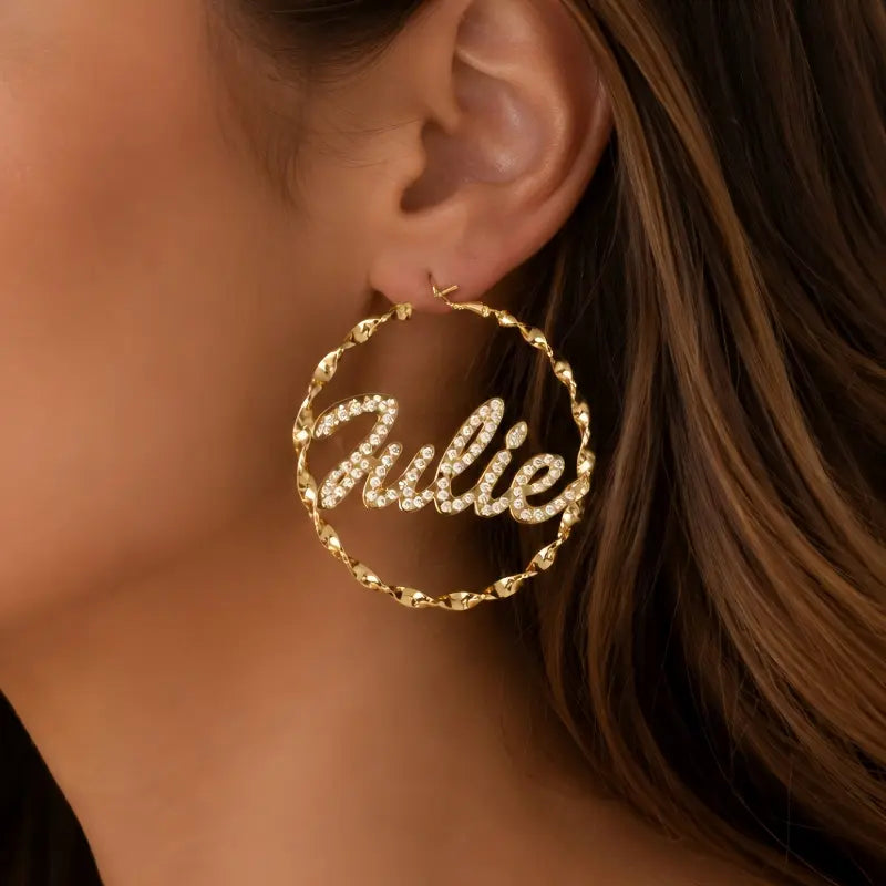 Personalized Name Hoop Diamond Earrings