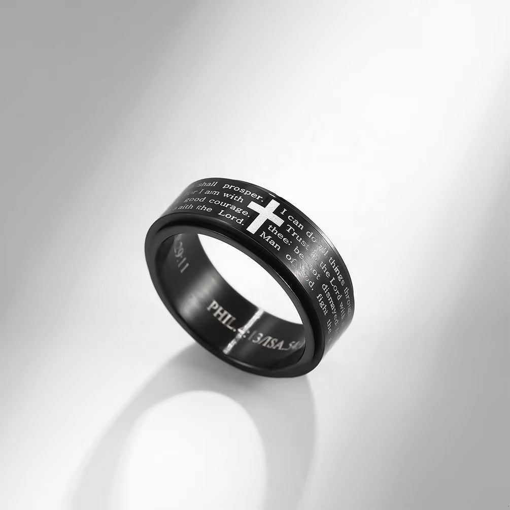 Men's Gold Plated Prayer Spinner Band Ring Rotatable Cross