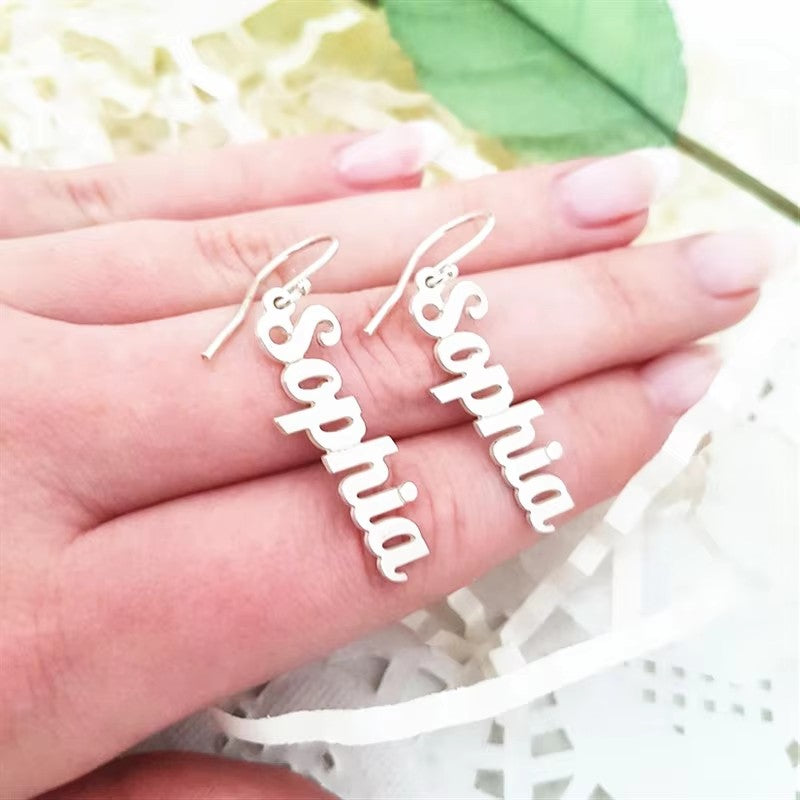 Personalized Name Earrings for Women Trendy Gold Plated Drop Nameplate Studs & Dangle Hoop with Stainless Steel