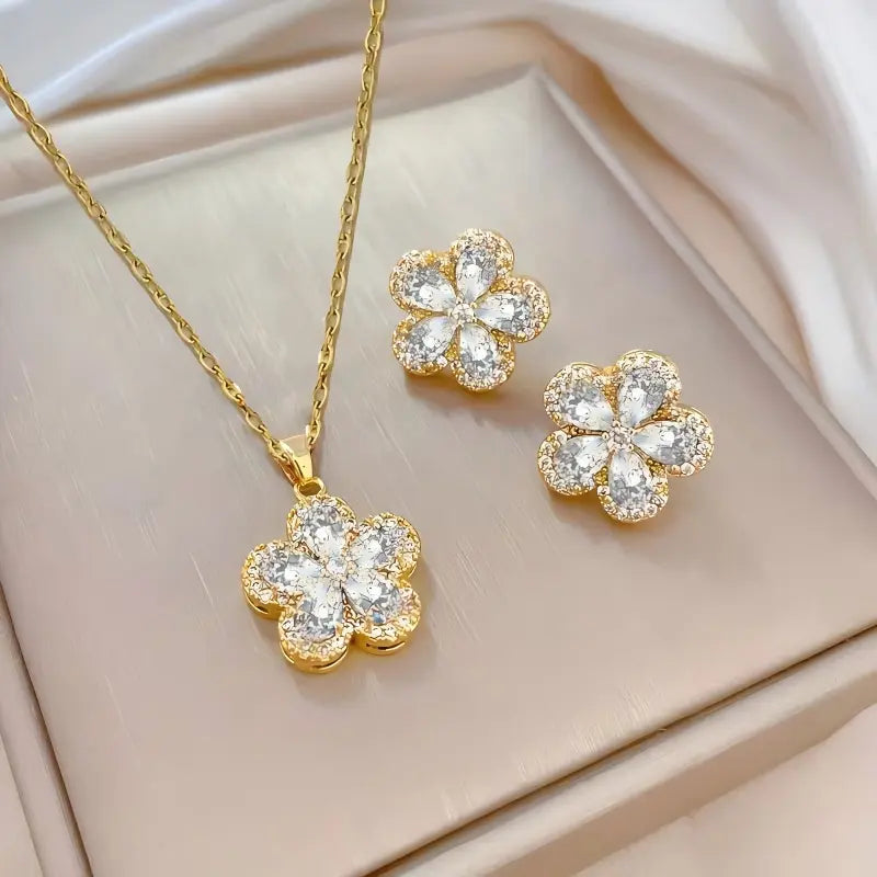 Luxury Bling Zircon Colorful Crystal Earrings Necklace Set
