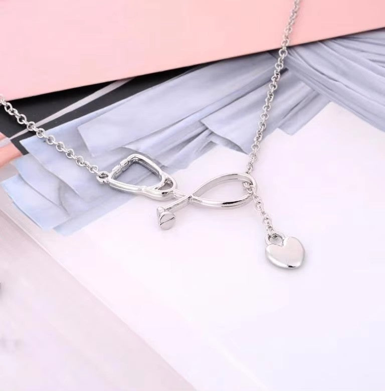 Love Heart Pendant Necklace Stethoscope Jewelry