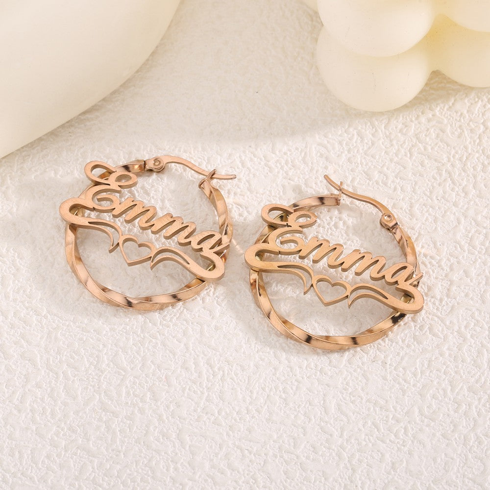 Custom Name Fancy Circle Earring Huggie Earrings
