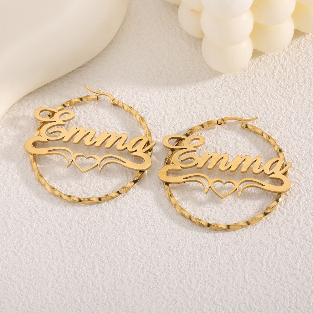 Custom Name Fancy Circle Earring Huggie Earrings