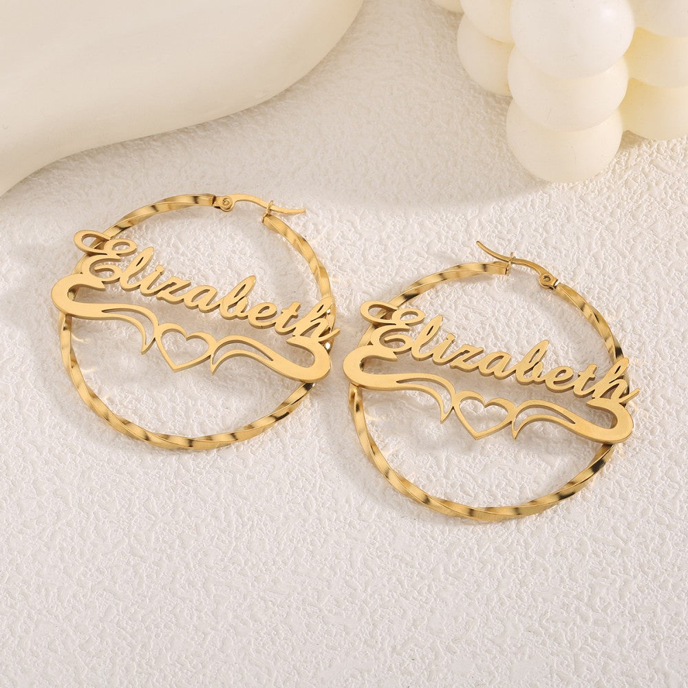 Custom Name Fancy Circle Earring Huggie Earrings