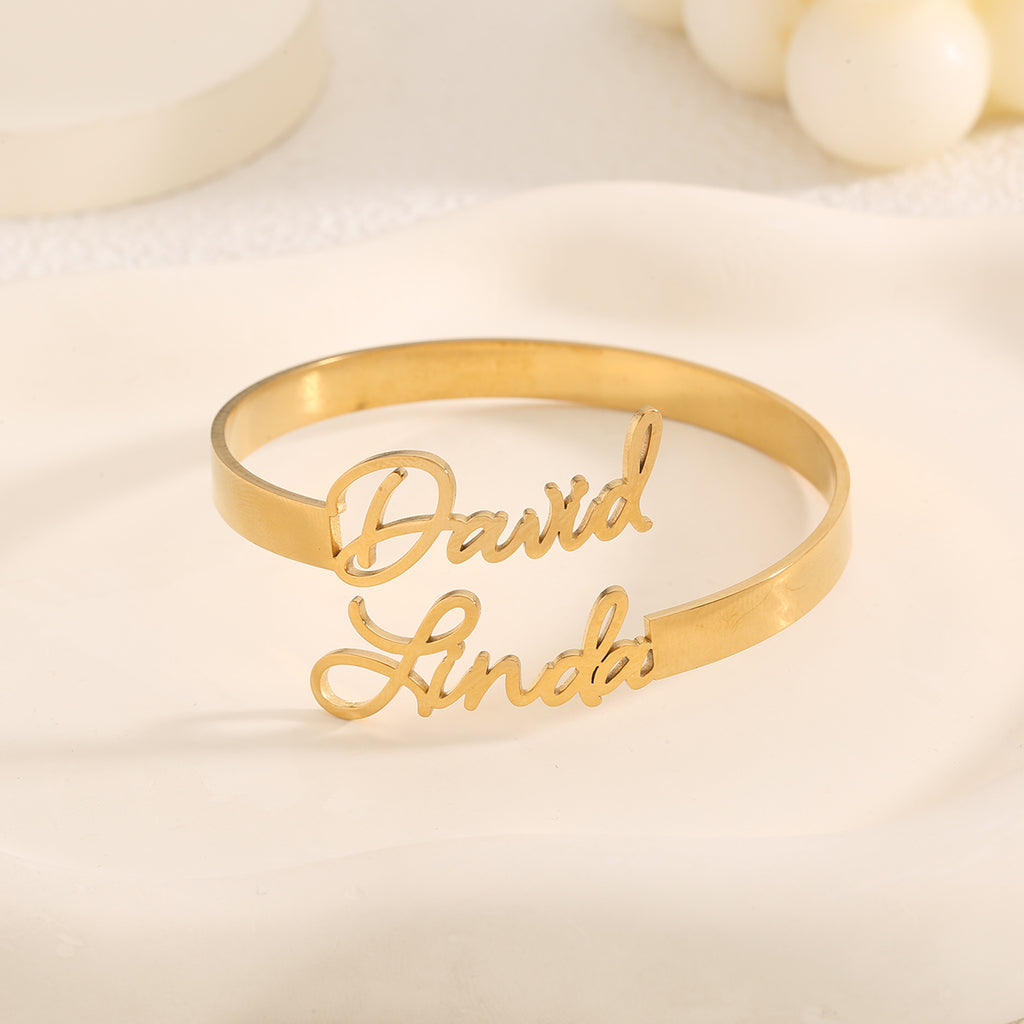 Personalized 1-4 Names Hollow Stainless Steel Adjustable Bangle