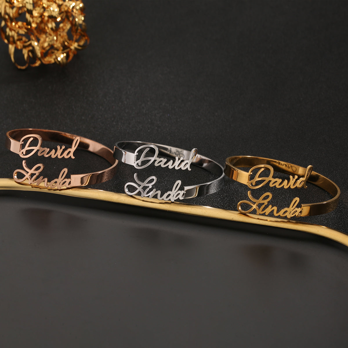 Personalized 1-4 Names Hollow Stainless Steel Adjustable Bangle