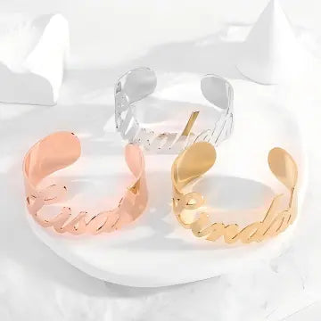 Personalized Adjustable Name Bangle 18K PVD Plated Stainless Steel