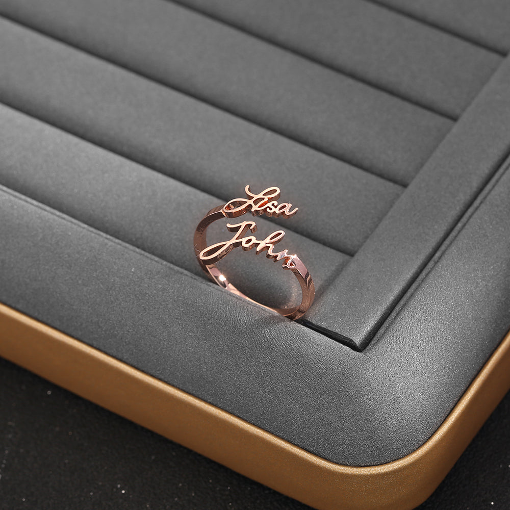 Personalized 1-4 Names Hollow Stainless Steel Adjustable Ring