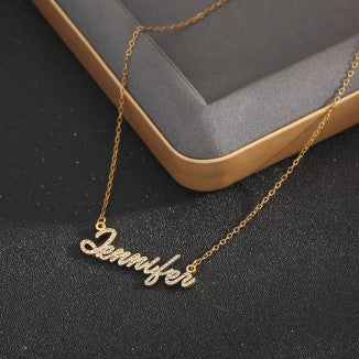 Diamond Name Necklace 18K PVD Gold Plated Stainless Steel