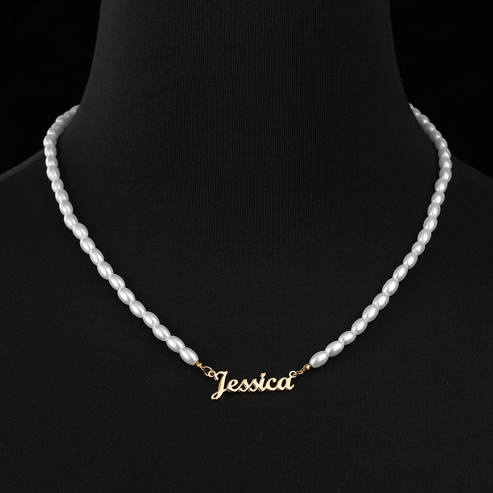 Women Pearl Necklace 18K PVD Gold Plated Stainless Steel
