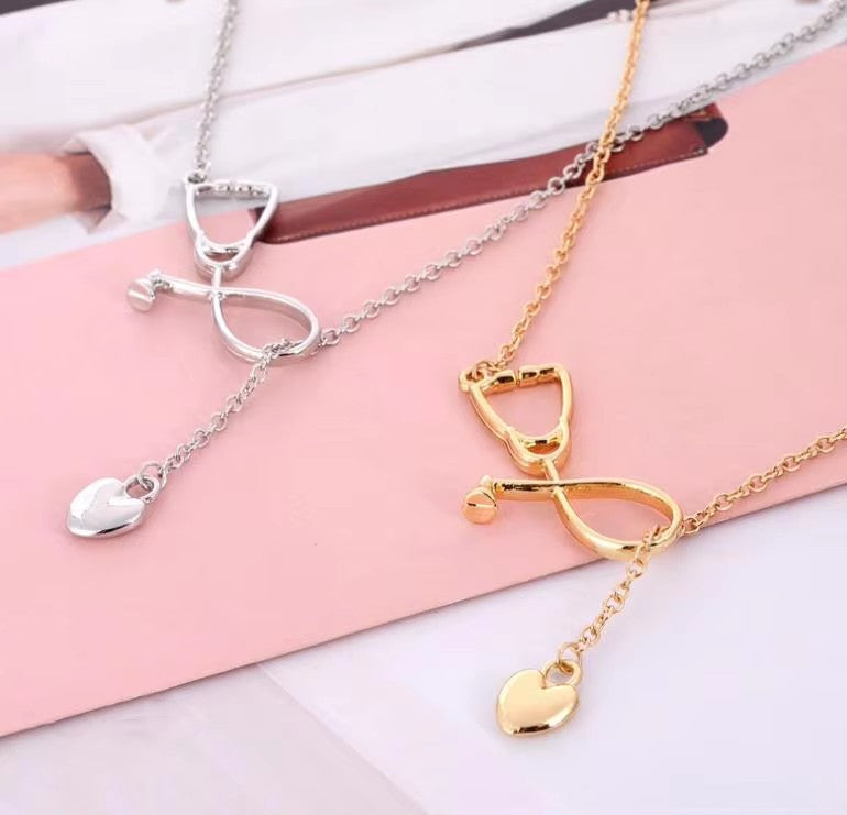 Love Heart Pendant Necklace Stethoscope Jewelry
