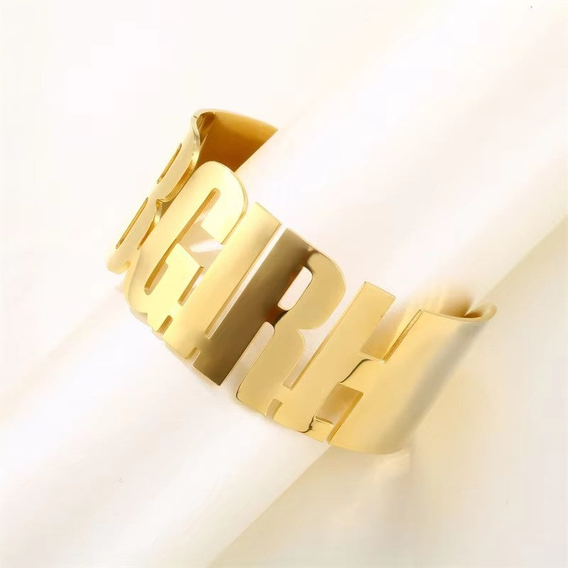 Gold Plated Shiny Stainless Steel Open Wide Cuff Bangle Bracelet Punk Style