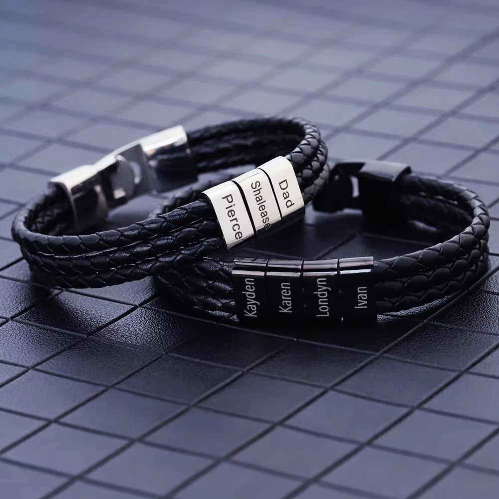 Custom Beaded Braided PU Leather Bracelets