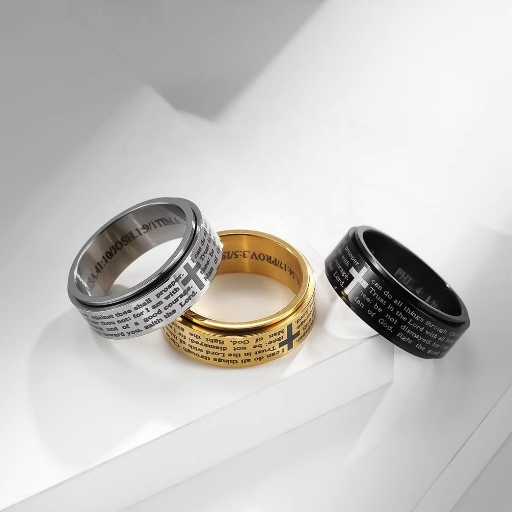 Men's Gold Plated Prayer Spinner Band Ring Rotatable Cross