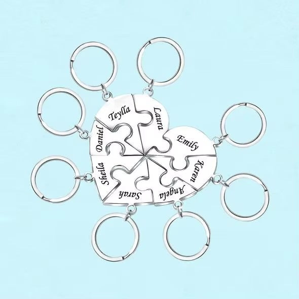 Custom Name Engraved Stainless Steel Puzzle Necklace Keyring