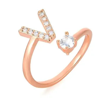 Personalized Diamond Letter Ring Stainless Steel Adjustable