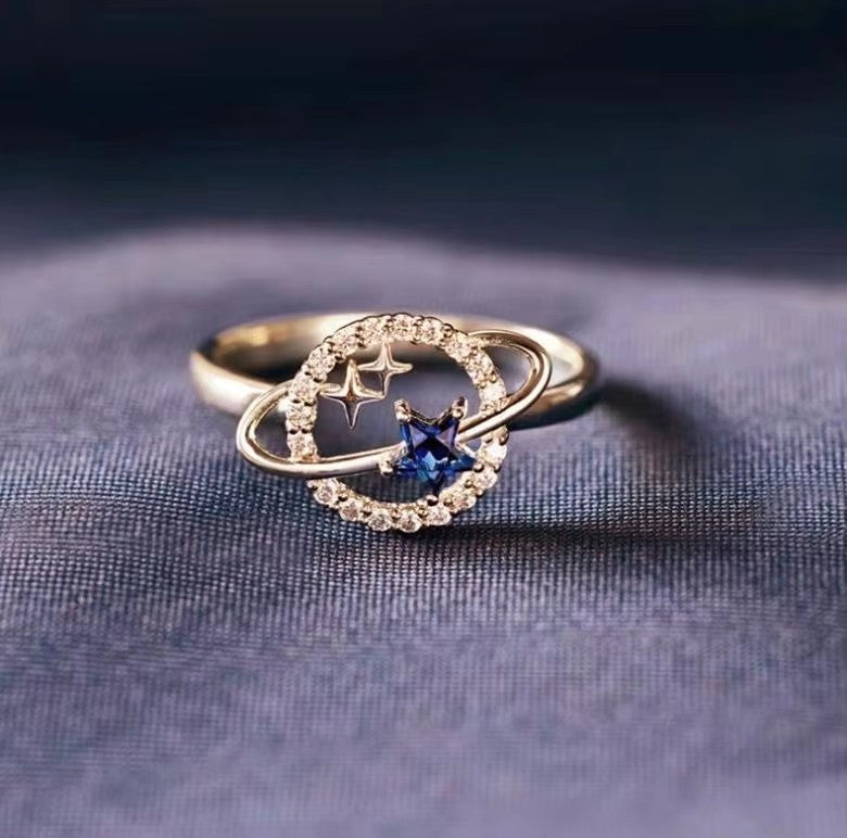 Blue Star Moon Ring for Women