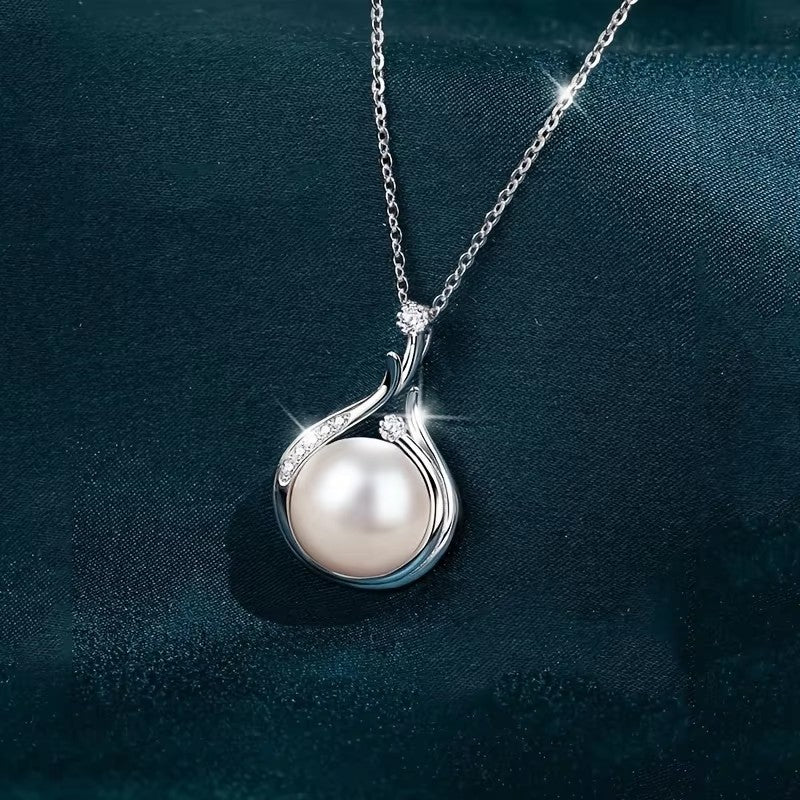 Elegant Silver Plated Jewelry Set Pearl Necklace & Earring