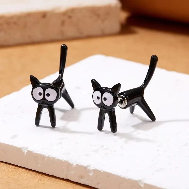 3D Cat-Shaped Alloy Pendant Earrings