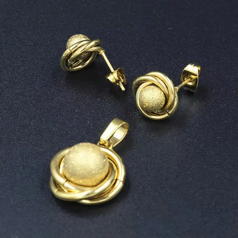 Gold Plated Stainless Steel Earring and Necklace Set