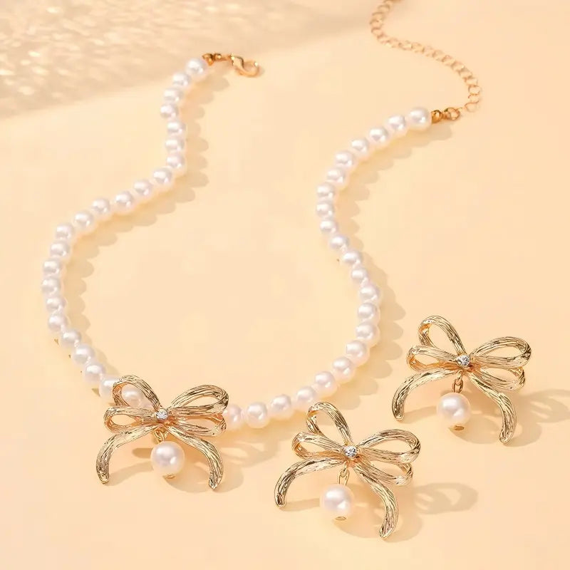 Imitation Pearl Beaded Necklace Set Light Luxury Style