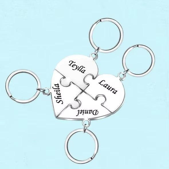 Custom Name Engraved Stainless Steel Puzzle Necklace Keyring