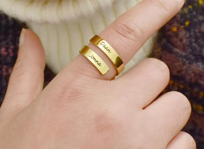 Women Men Personalized Wrap Couple Ring Stainless Steel Engraved Letter Rings