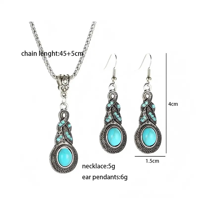Blue Crystal-Inlaid Turquoise Earrings Boho Personality Jewelry